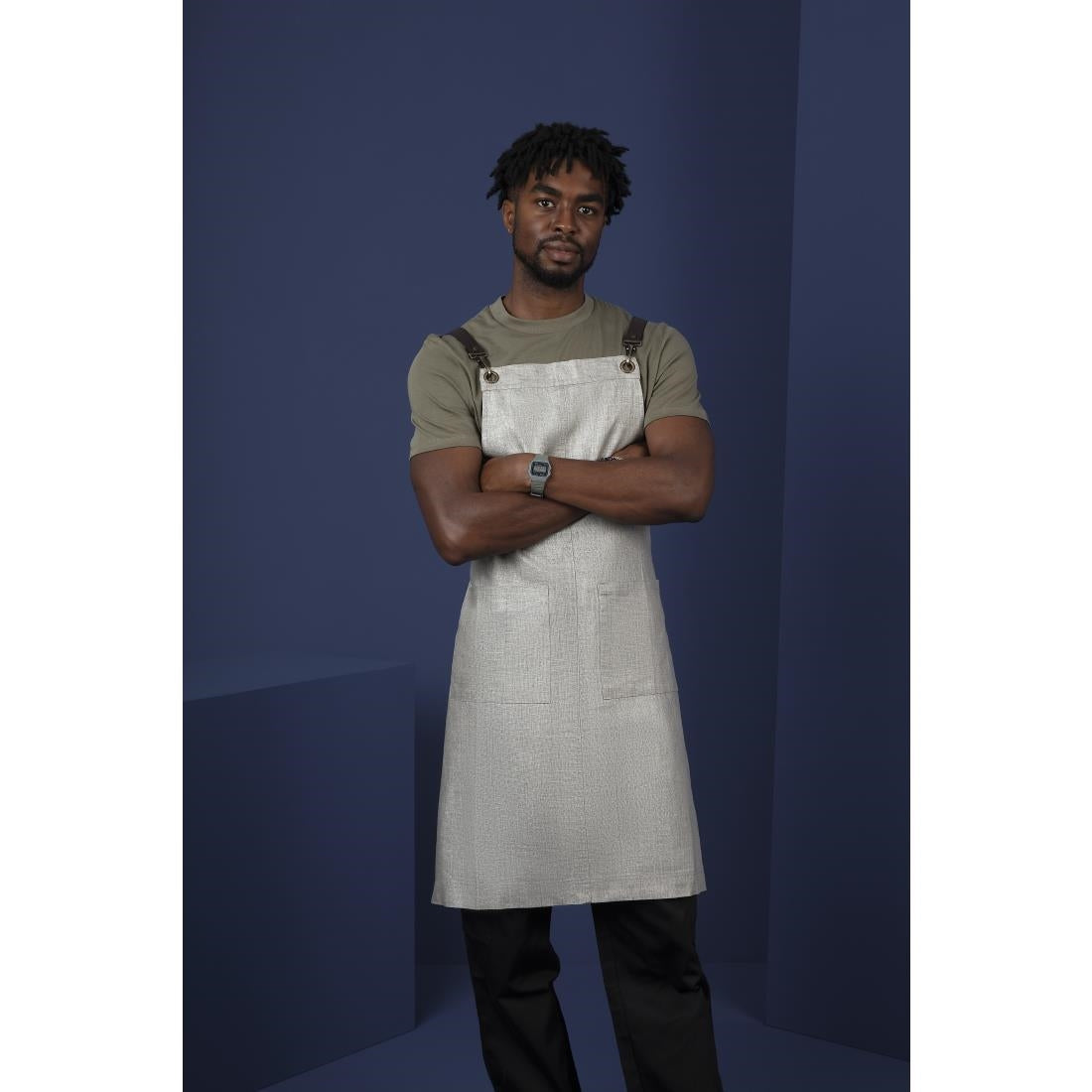 Southside Linen Blend Bib Apron Grey • PAS-BB693