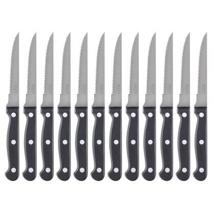 Olympia Steak Knives Black - 4 1/2" (12 Pack) (215(L)mm. Serrated Blade. Pack Quantity: 12. Material: 18/0 Stainless Steel) • PAS-C134