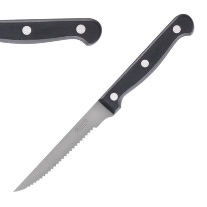 Olympia Steak Knives Black - 4 1/2" (12 Pack) (215(L)mm. Serrated Blade. Pack Quantity: 12. Material: 18/0 Stainless Steel) • PAS-C134