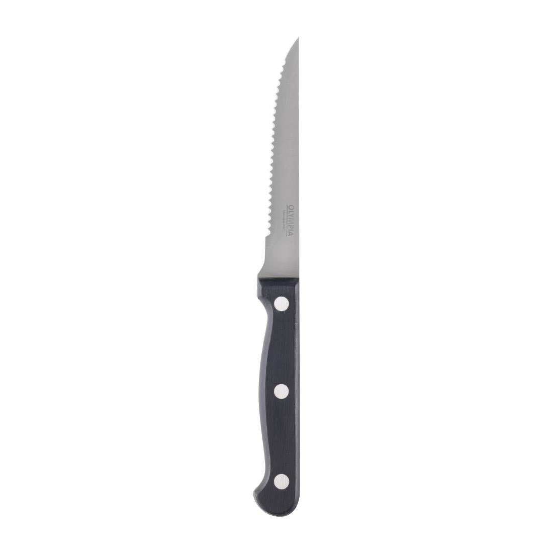 Olympia Steak Knives Black - 4 1/2" (12 Pack) (215(L)mm. Serrated Blade. Pack Quantity: 12. Material: 18/0 Stainless Steel) • PAS-C134