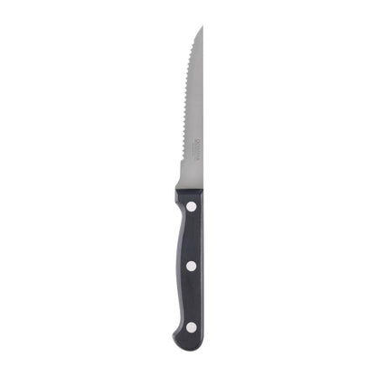 Olympia Steak Knives Black - 4 1/2" (12 Pack) (215(L)mm. Serrated Blade. Pack Quantity: 12. Material: 18/0 Stainless Steel) • PAS-C134