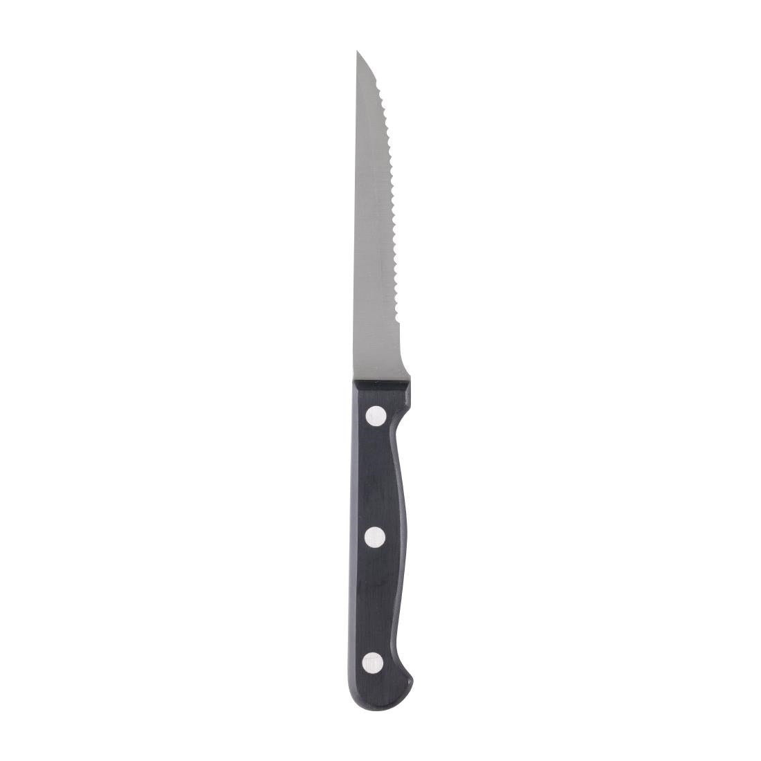 Olympia Steak Knives Black - 4 1/2" (12 Pack) (215(L)mm. Serrated Blade. Pack Quantity: 12. Material: 18/0 Stainless Steel) • PAS-C134