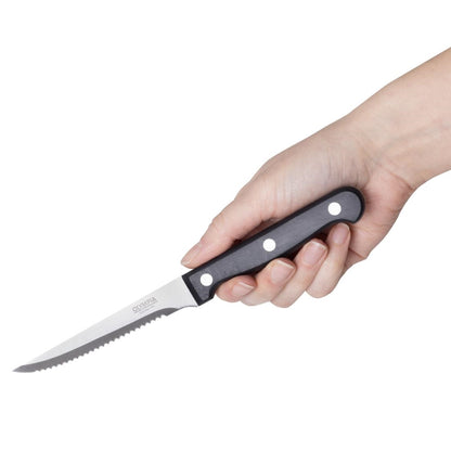Olympia Steak Knives Black - 4 1/2" (12 Pack) (215(L)mm. Serrated Blade. Pack Quantity: 12. Material: 18/0 Stainless Steel) • PAS-C134