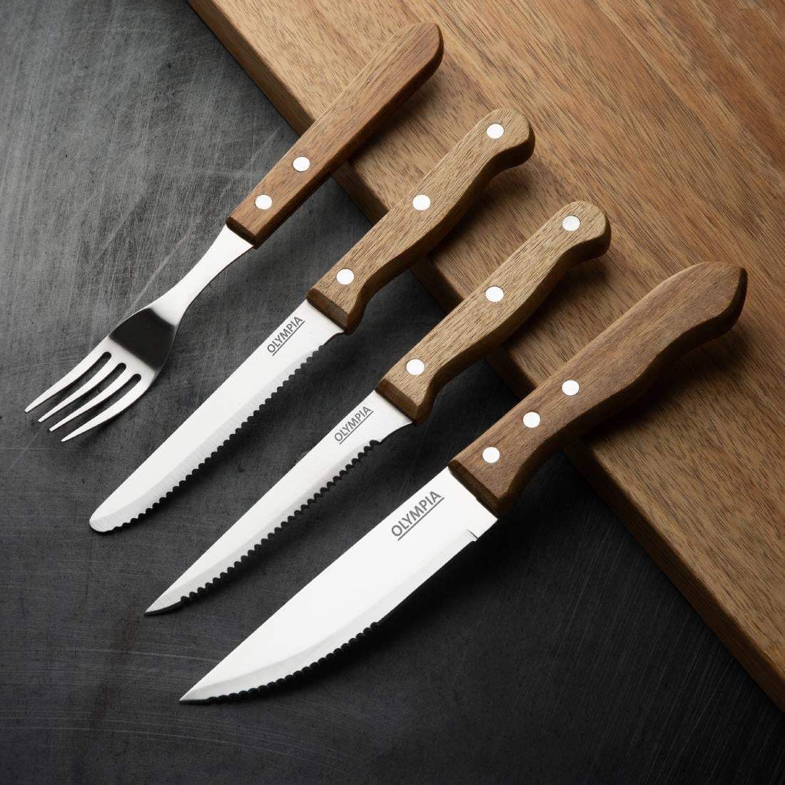 Olympia Steak Knives Acacia Wood 4.5" (12 Pack) • PAS-C136