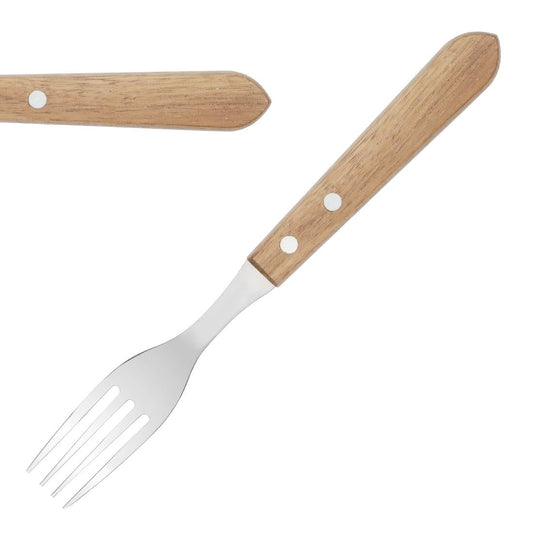 Olympia Steak Forks with Acacia Wood Handles (12 Pack) (195(L)mm. Material: 18/0 Stainless Steel. Pack Quantity: 12) • PAS-C137