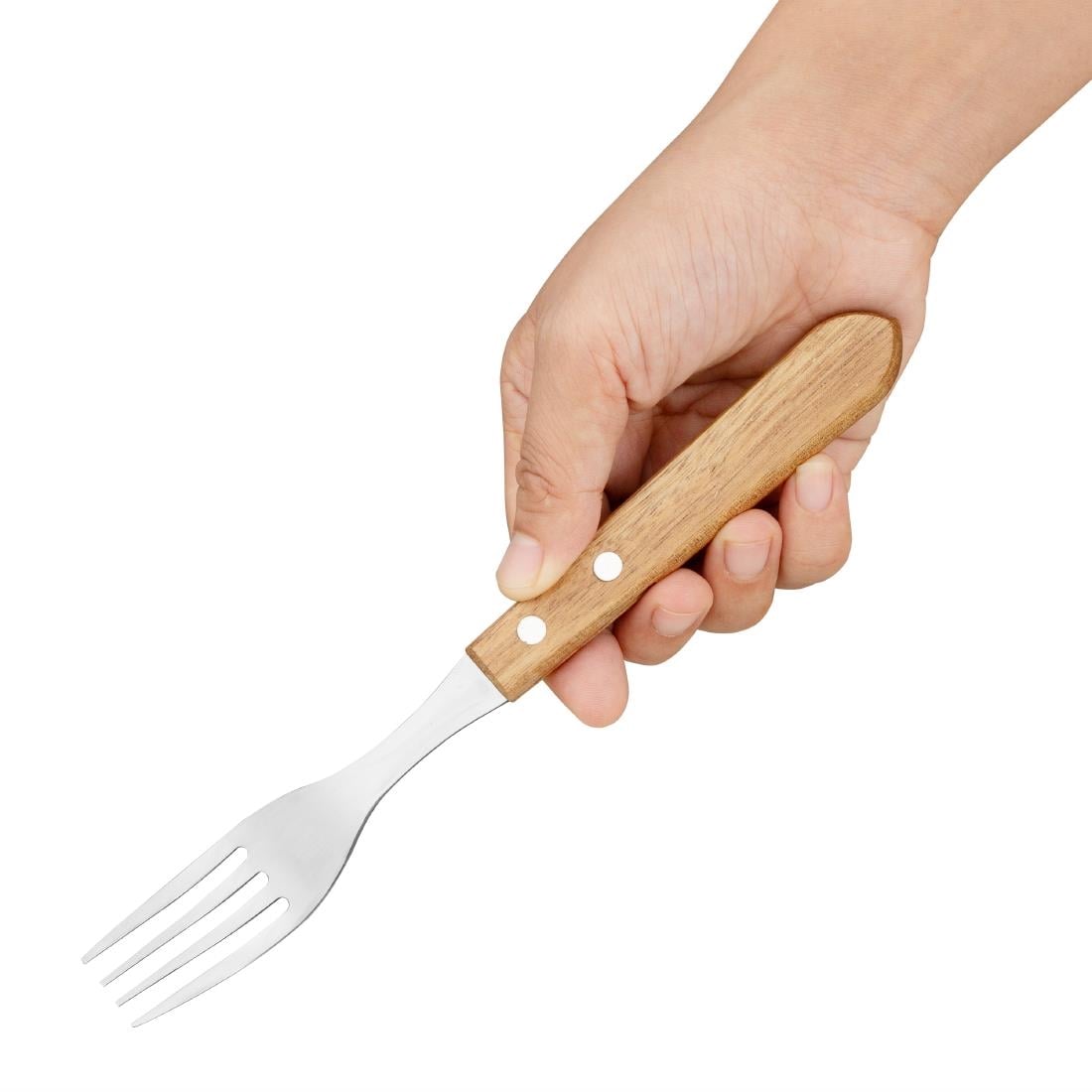 Olympia Steak Forks with Acacia Wood Handles (12 Pack) (195(L)mm. Material: 18/0 Stainless Steel. Pack Quantity: 12) • PAS-C137