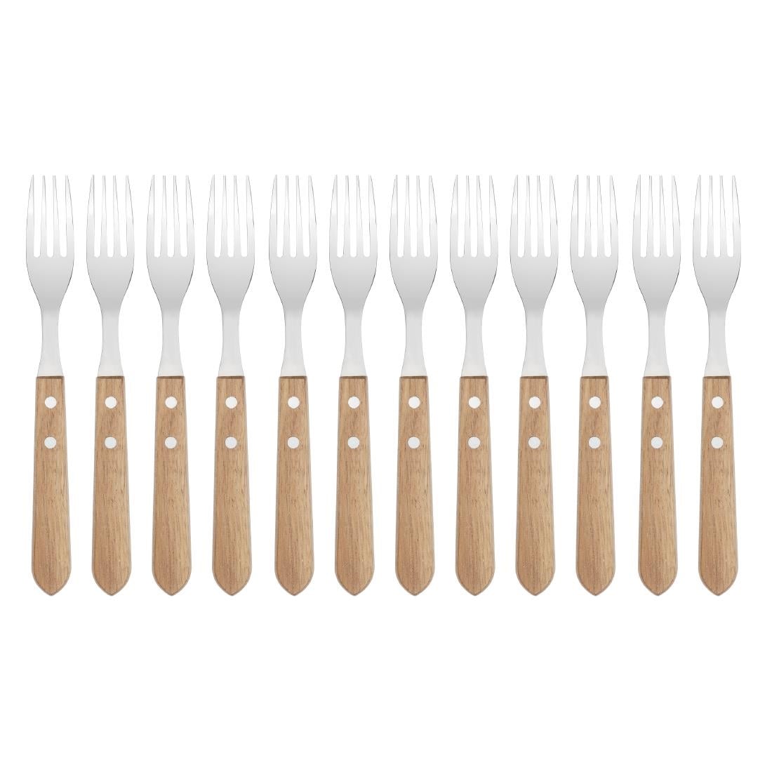 Olympia Steak Forks with Acacia Wood Handles (12 Pack) (195(L)mm. Material: 18/0 Stainless Steel. Pack Quantity: 12) • PAS-C137
