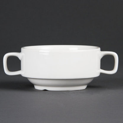Olympia Whiteware Soup Bowl with Handles - 400ml 13.5fl oz (6 Pack) (115mm. Pack quantity: 6) • PAS-C239