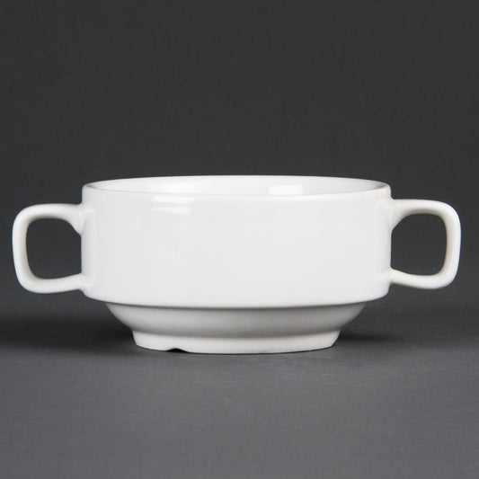 Olympia Whiteware Soup Bowl with Handles - 400ml 13.5fl oz (6 Pack) (115mm. Pack quantity: 6) • PAS-C239