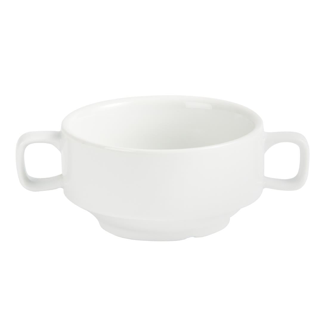 Olympia Whiteware Soup Bowl with Handles - 400ml 13.5fl oz (6 Pack) (115mm. Pack quantity: 6) • PAS-C239