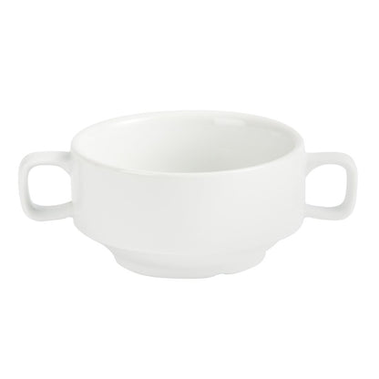 Olympia Whiteware Soup Bowl with Handles - 400ml 13.5fl oz (6 Pack) (115mm. Pack quantity: 6) • PAS-C239