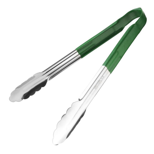 Hygiplas Colour Coded Green Serving Tongs 300mm • PAS-CB155