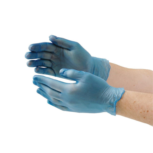 Vogue Powder Free Blue Vinyl Gloves (Sizes: S-XL. Pack Quantity 100) • PAS-P_CF403