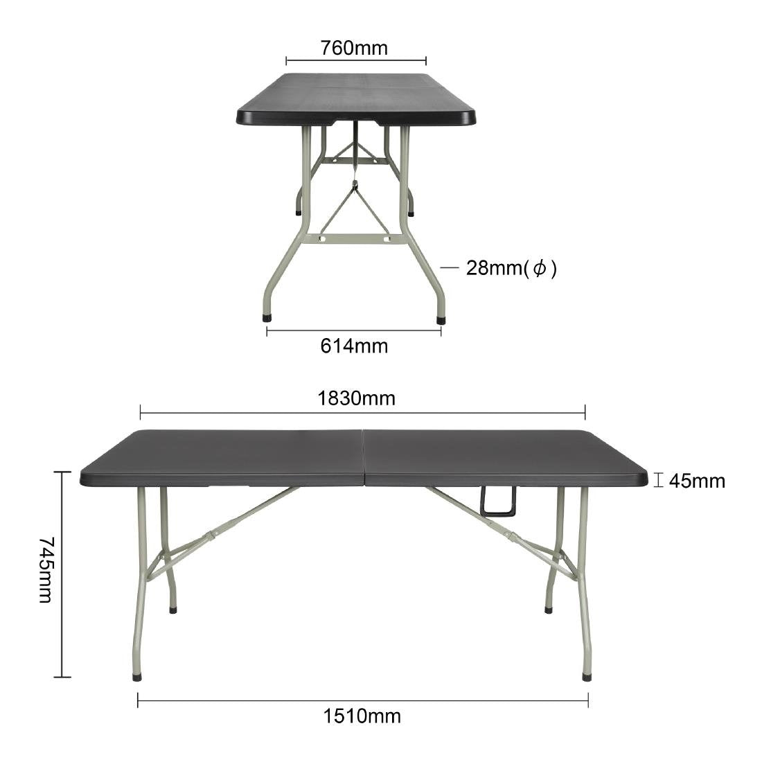 Bolero Centre Folding Utility Table 6ft Black • PAS-CB518