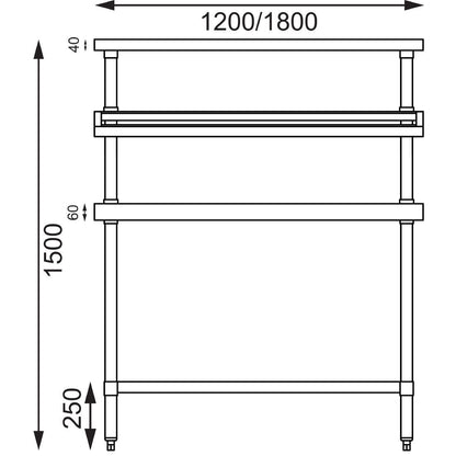 Vogue Stainless Steel Prep Station with Gantry 1200mm • PAS-CB908