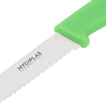 Hygiplas Serrated Tomato Knife Green 105mm • PAS-CF898