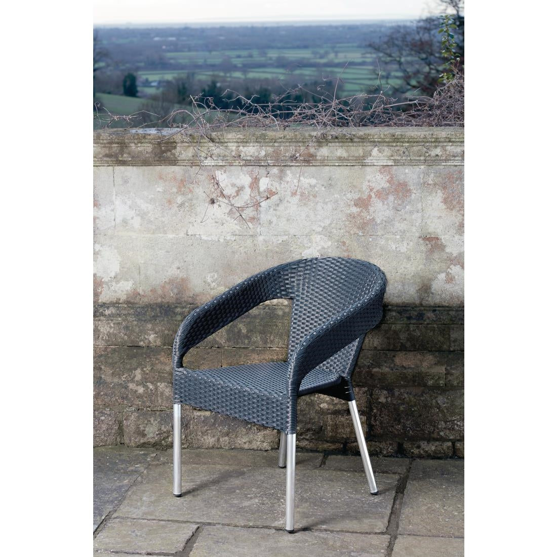 Bolero Wicker Wraparound Bistro Chairs Charcoal (4 Pack) • PAS-CG223