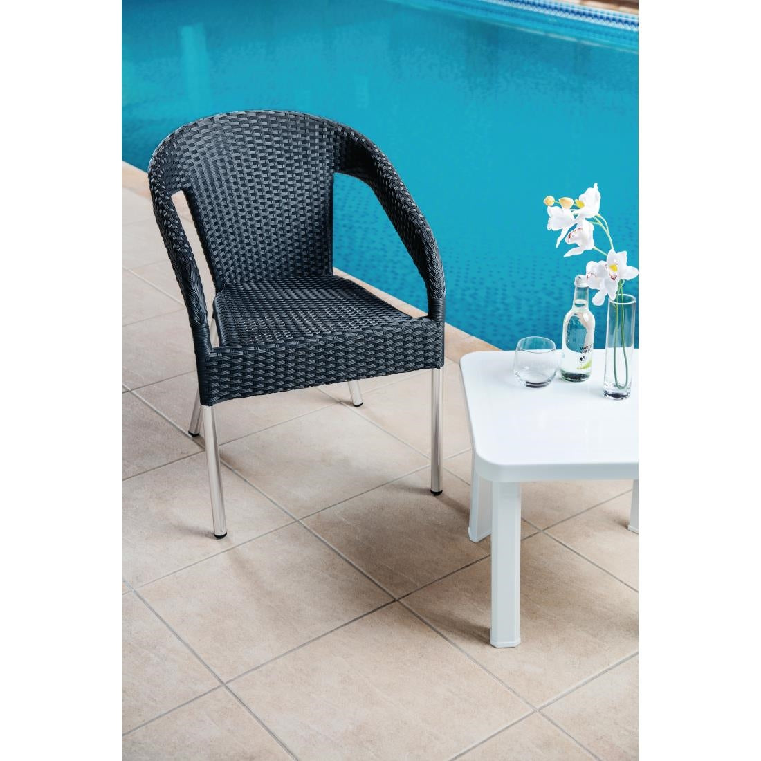 Bolero Wicker Wraparound Bistro Chairs Charcoal (4 Pack) • PAS-CG223