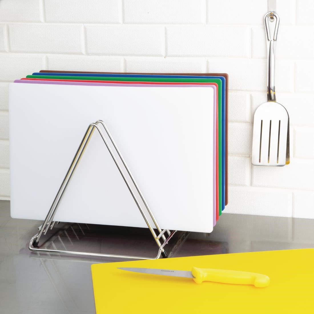 Hygiplas Stainless Steel Heavy Duty Chopping Board Rack - 7 Slots • PAS-CH052