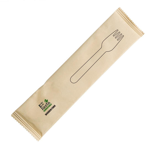 Fiesta Compostable Individually Wrapped Wooden Forks (Pack of 500) • PAS-CH083