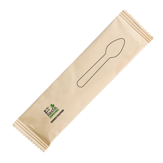 Fiesta Compostable Individually Wrapped Wooden Teaspoons (Pack of 500) • PAS-CH085