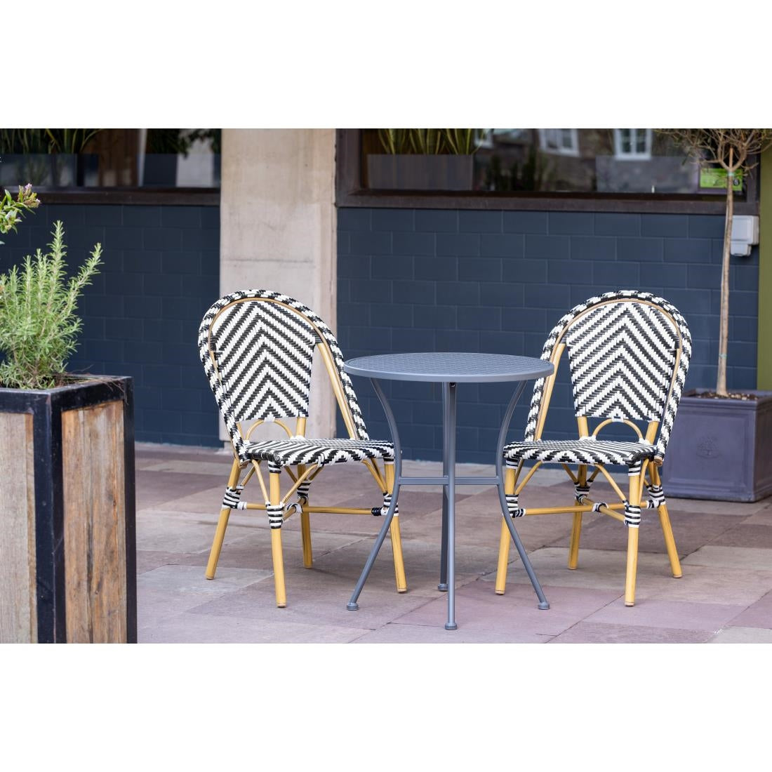 Bolero Parisian Style Rattan Side Chair Black (2 Pack) (Pack Quantity: 2 | aluminium frame with wood finish) • PAS-CH111