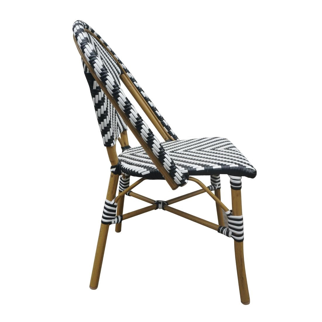Bolero Parisian Style Rattan Side Chair Black (2 Pack) (Pack Quantity: 2 | aluminium frame with wood finish) • PAS-CH111