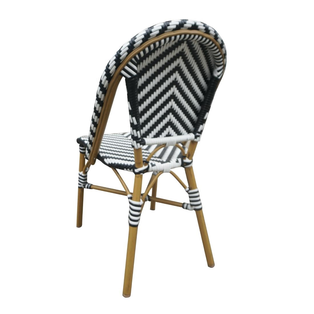 Bolero Parisian Style Rattan Side Chair Black (2 Pack) (Pack Quantity: 2 | aluminium frame with wood finish) • PAS-CH111