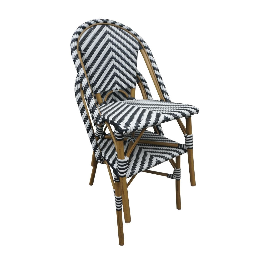 Bolero Parisian Style Rattan Side Chair Black (2 Pack) (Pack Quantity: 2 | aluminium frame with wood finish) • PAS-CH111