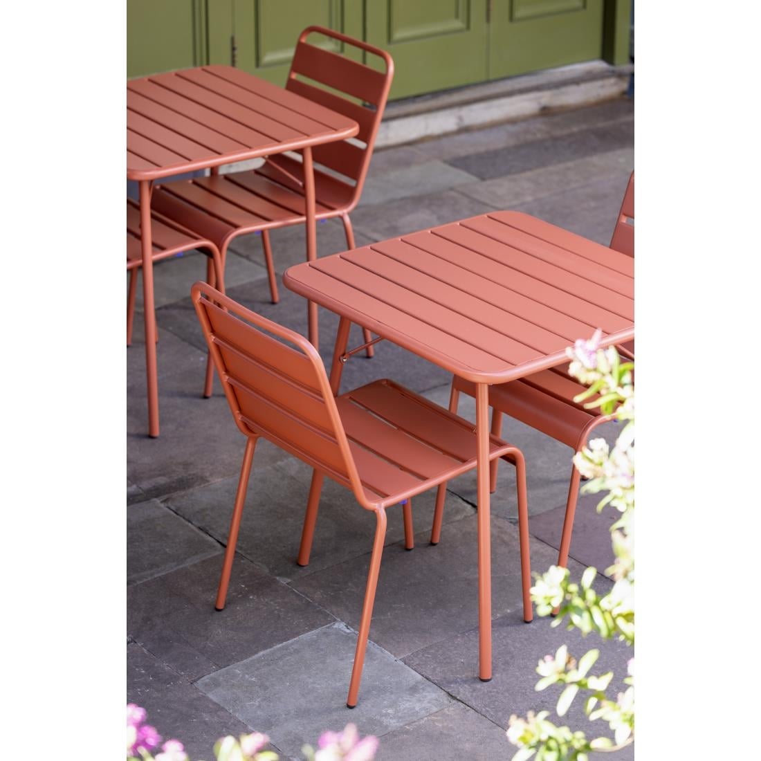 Bolero Terracotta Slatted Steel Side Chairs (4 Pack) (Seat Height: 450mm | Pack Quantity: 4) • PAS-CK063