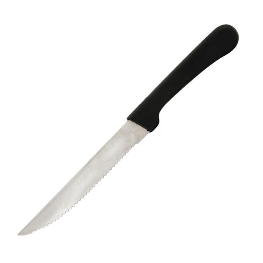 Steak Knife Point Tip Stainless Steel Blade Black Plastic Handle • PAS-CK379