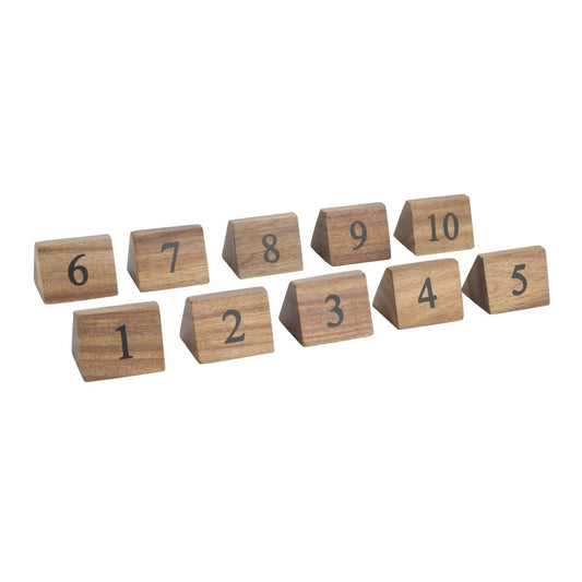 Olympia Acacia Table Number Signs Numbers 1-10 (Size: 55(H) x 35(W) x 35(D)mm / 2.1x1.3x1.3" | Pack Quantity: 10) • PAS-CL392