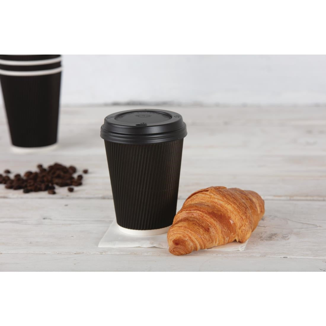 Fiesta Recyclable Coffee Cup Lids Black 340ml and 455ml (Pack of 1000) • PAS-CW718