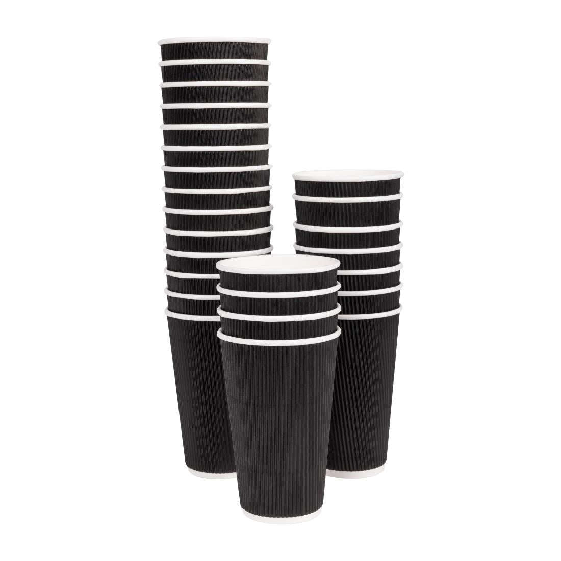 Fiesta Recyclable Hot Cup Ripple Wall Black 455ml (25 Pack) (450ml | Pack Quantity: 25) • PAS-CM542