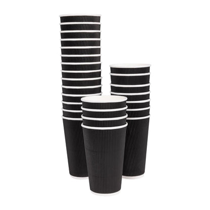 Fiesta Recyclable Hot Cup Ripple Wall Black 455ml (25 Pack) (450ml | Pack Quantity: 25) • PAS-CM542
