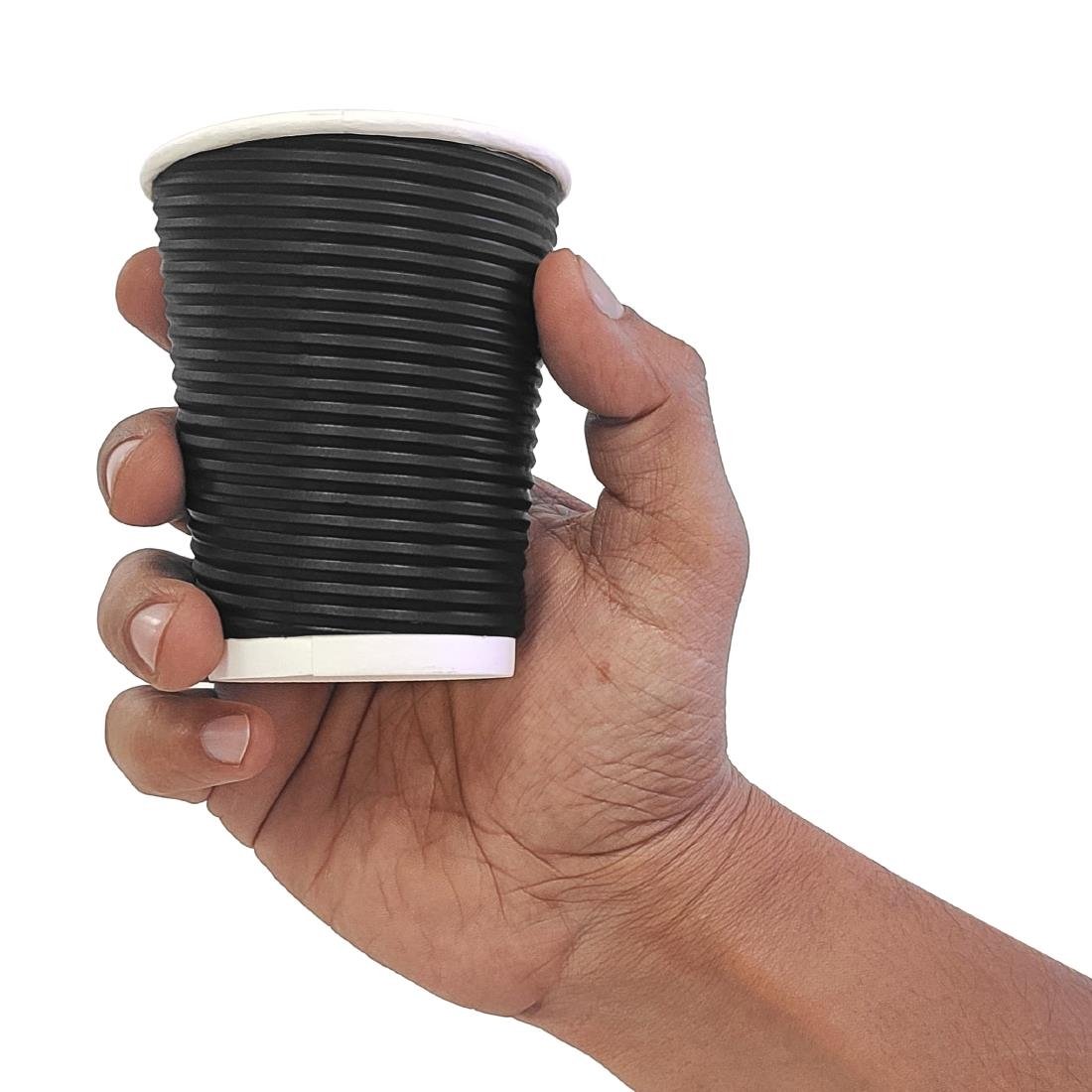 Fiesta Recyclable Takeaway Coffee Cups Ripple Wall Kraft Black 225ml (Pack of 500) • PAS-CM543