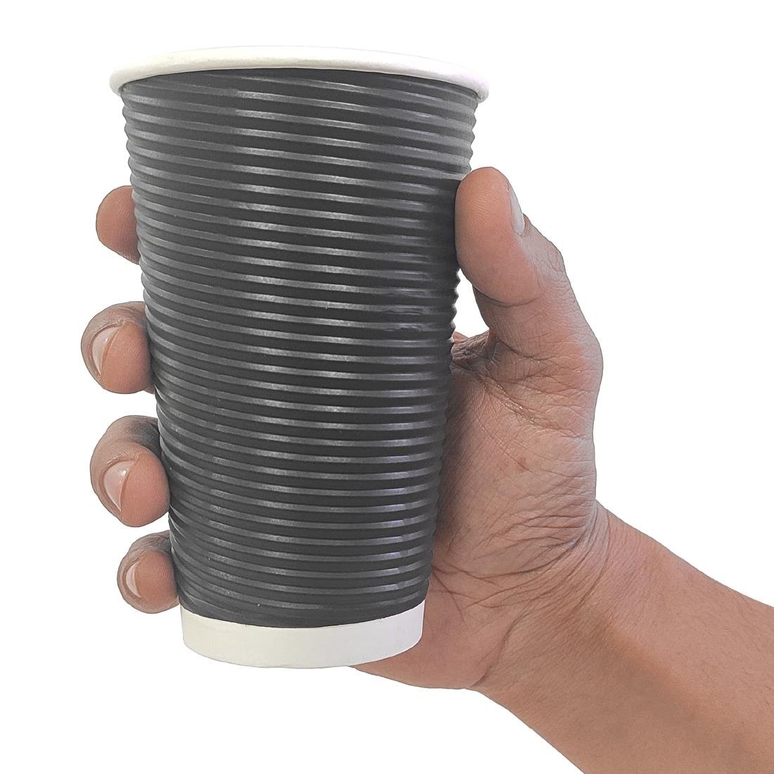 Fiesta Recyclable Takeaway Coffee Cups Ripple Wall Kraft Black 450ml (Pack of 25) • PAS-CM542