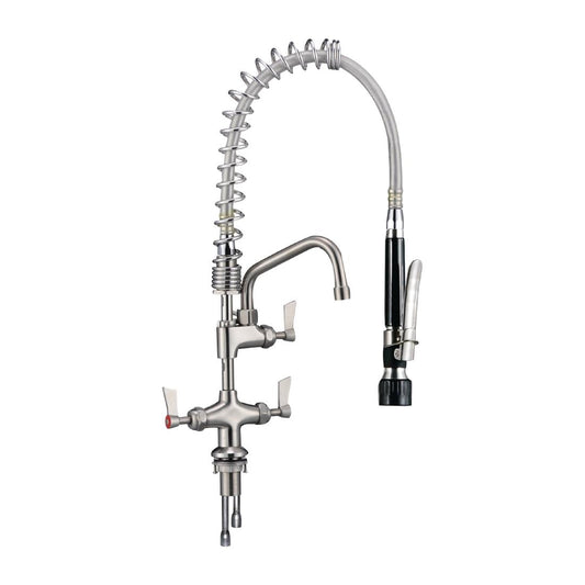 3monkeez Compact Dual Hob Mounted Cafe Pre-rinse unit with 6" pot filler black handle (Dimensions: 800(H) x 300(W)mm / 31x12" | Output: 3.5Ltr/m) • PAS-CM817