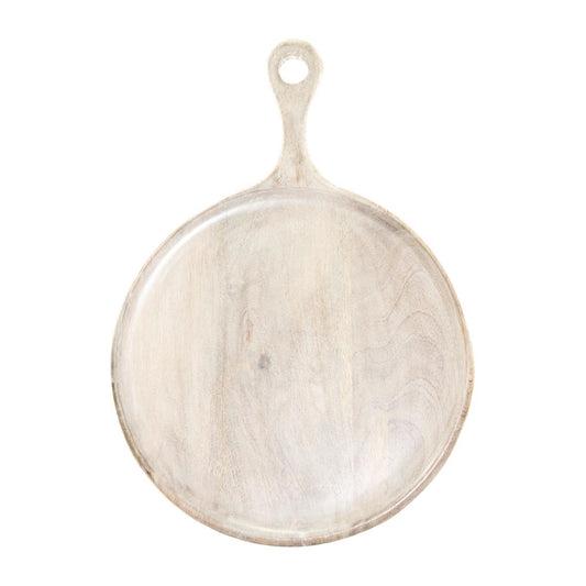 Chef Inox Mangowood Round Wood Serving Board with Handle 250x350mm - White • PAS-CR520