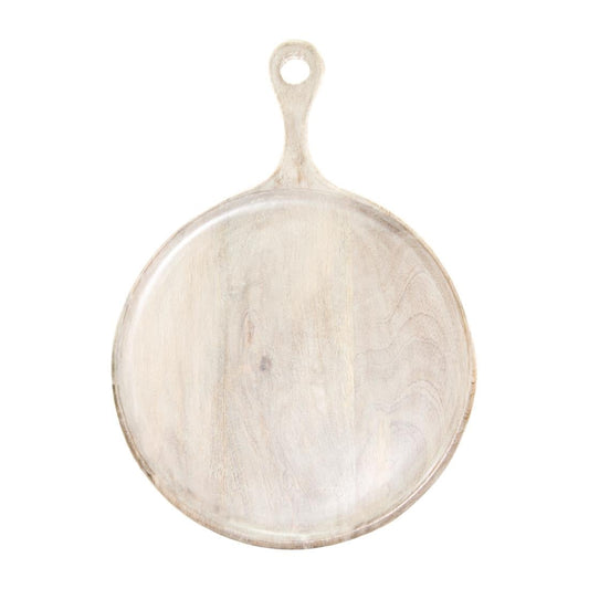 Chef Inox Mangowood Round Wood Serving Board with Handle 300x400mm - White • PAS-CR521