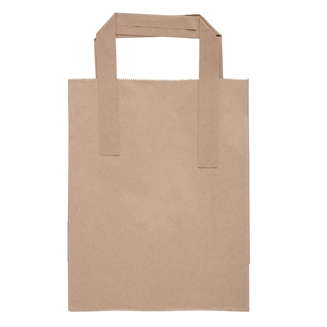 Fiesta Recyclable Flat Handle Brown Paper Bags Small (250 Pack) (210(H)x90(W)x177(L)mm | Pack Quantity: 250) • PAS-JA527