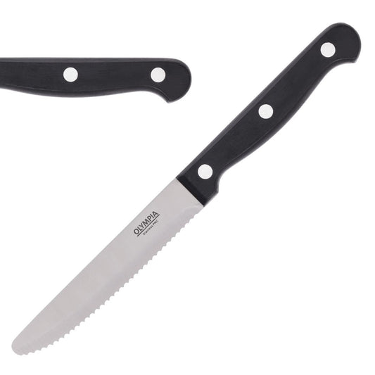 Olympia Taverna Rounded Steak Knives with Black Handles (12 Pack) • PAS-CS716