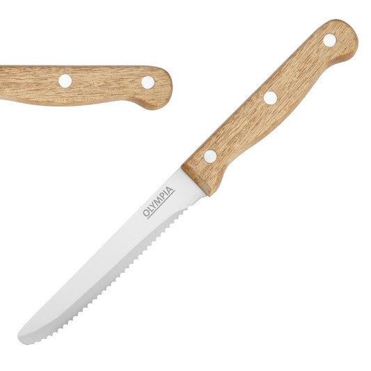 Olympia Rounded Steak Knives with Acacia Wood Handles (12 Pack) • PAS-CS717