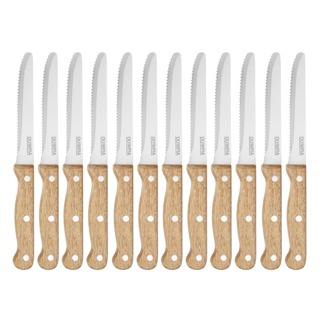 Olympia Rounded Steak Knives with Acacia Wood Handles (12 Pack) • PAS-CS717