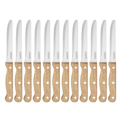 Olympia Rounded Steak Knives with Acacia Wood Handles (12 Pack) • PAS-CS717