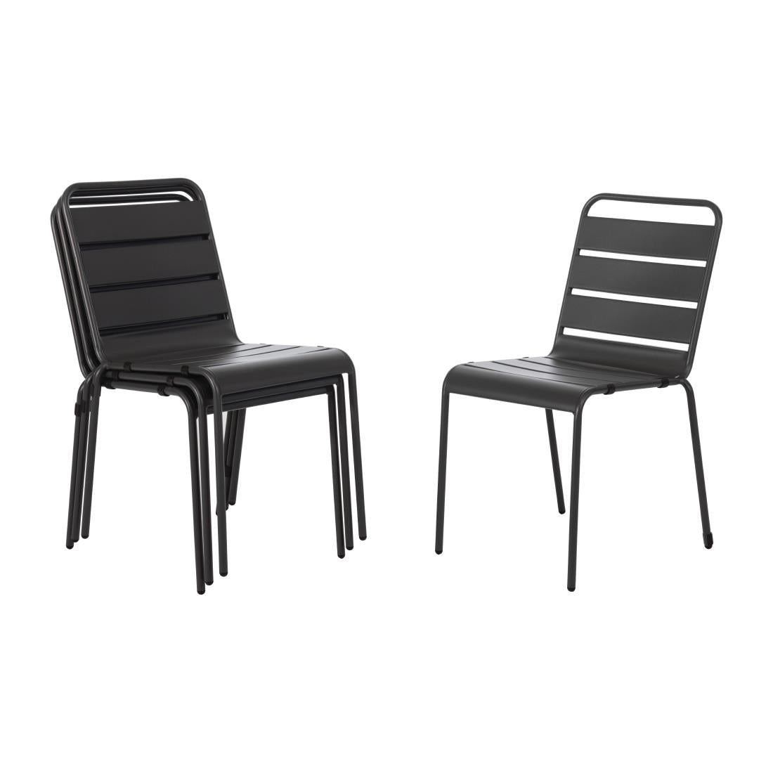 Bolero Slatted Steel Side Chairs Grey (4 Pack) (Seat Height: 450mm. Pack Quantity: 4) • PAS-CS727