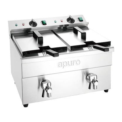 Apuro Twin Tank Induction Fryer - 2x7.5Ltr - 2x3kW (2x3kW. Oil Capacity 2x 7.5Ltr) • PAS-CT012-A