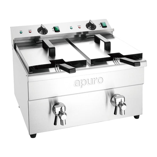 Apuro Twin Tank Induction Fryer - 2x7.5Ltr - 2x3kW (2x3kW. Oil Capacity 2x 7.5Ltr) • PAS-CT012-A