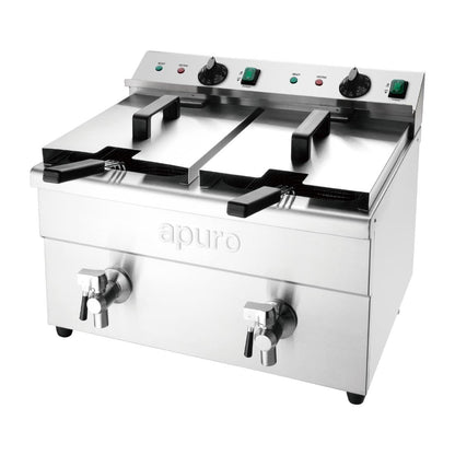 Apuro Twin Tank Induction Fryer - 2x7.5Ltr - 2x3kW (2x3kW. Oil Capacity 2x 7.5Ltr) • PAS-CT012-A