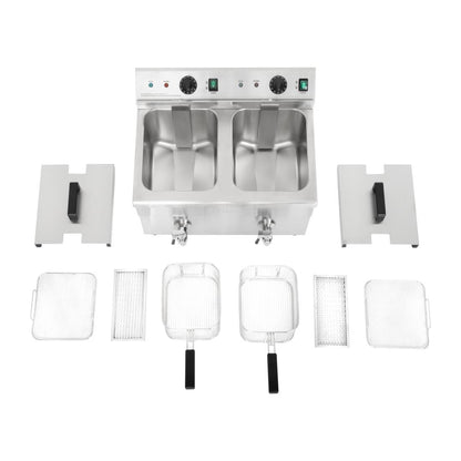 Apuro Twin Tank Induction Fryer - 2x7.5Ltr - 2x3kW (2x3kW. Oil Capacity 2x 7.5Ltr) • PAS-CT012-A